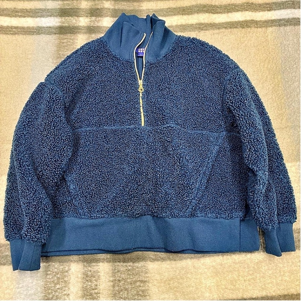 JoyLab Women Blue Sherpa Half-Zip Pullover Sweatshirt Textured Fleece Large
